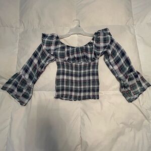 Almost Famous Multicolor Plaid Off-Shoulder Blouse